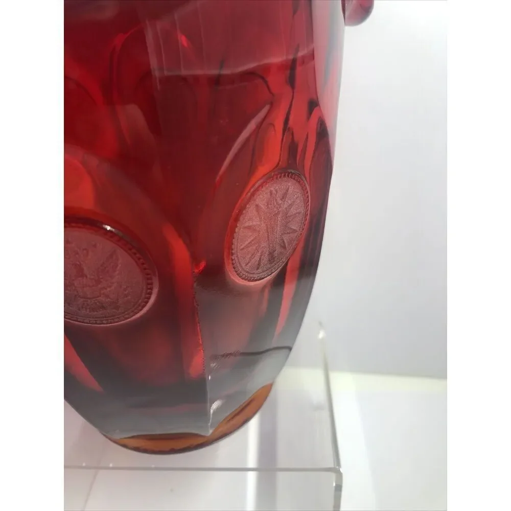 Fostoria Ruby Red Coin Dot Ice Lip Glass Pitcher Vintage Red 6” High 6” Width